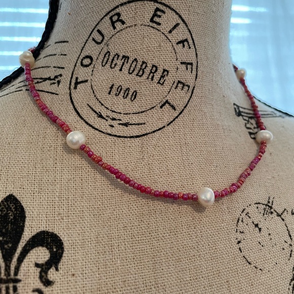 ❤️ Genuine Freshwater Pearls with Red Glass Beads Necklace - Picture 5 of 6